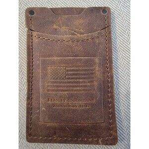 Beasley & Company Leather Verical Card And Key Holder Wallet Brown American Flag
